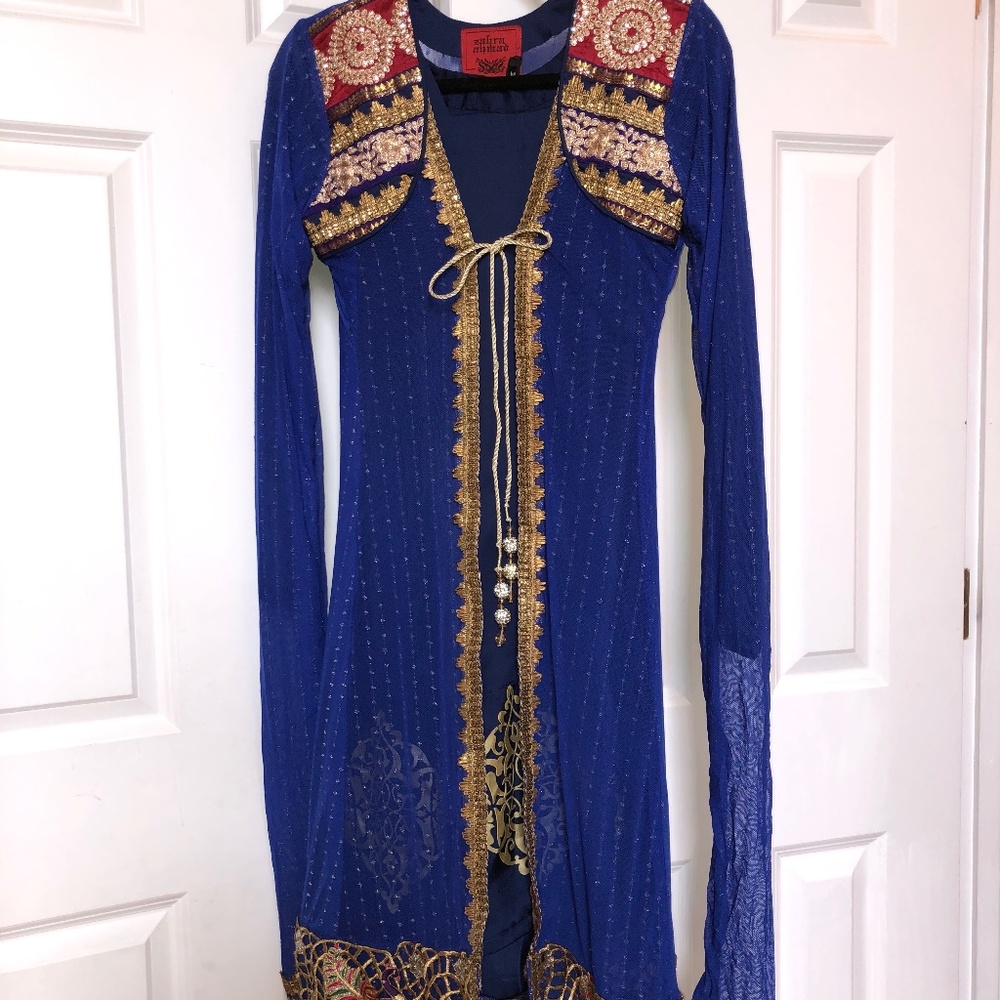 4 pcs Blue/Gold Shalwar kameez Pakistani/Indian - Picture 1 of 7